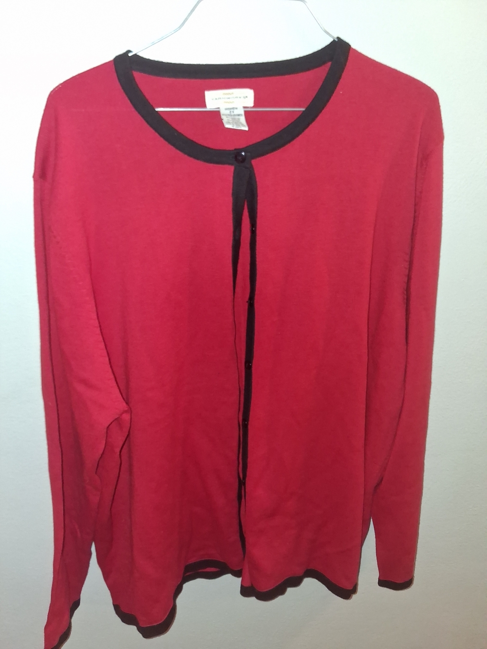Red Long-Sleeve Cardigan with Black Trim - Unbranded